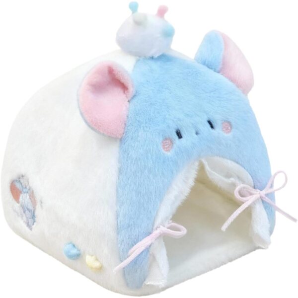 Sharplace Blaues Plüsch-Puppenzelt 20 x 10 x 10 cm, dekoratives Bett und Spielzeug