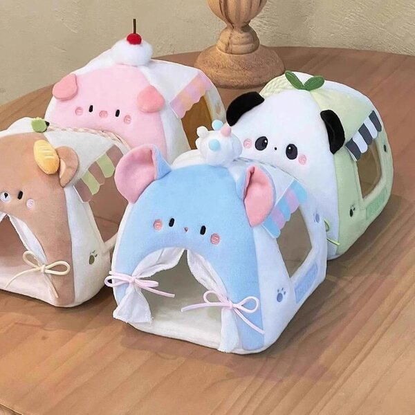 Sharplace Blaues Plüsch-Puppenzelt 20 x 10 x 10 cm, dekoratives Bett und Spielzeug