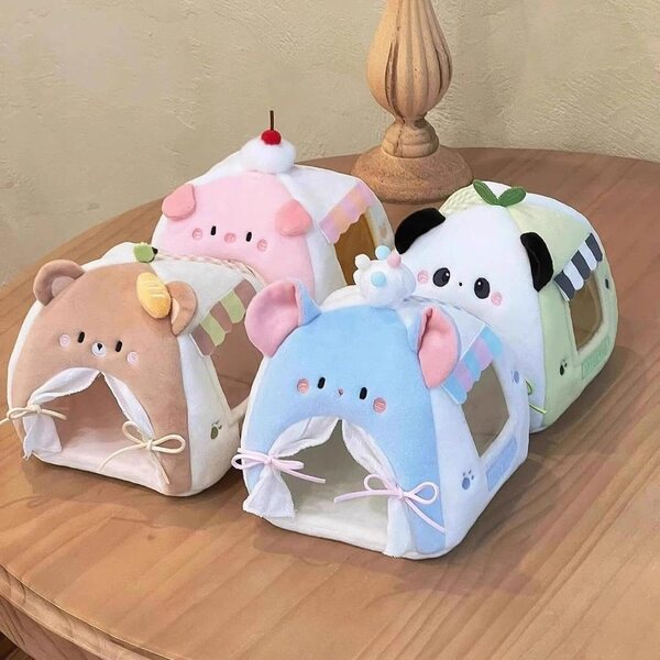 Sharplace Blaues Plüsch-Puppenzelt 20 x 10 x 10 cm, dekoratives Bett und Spielzeug