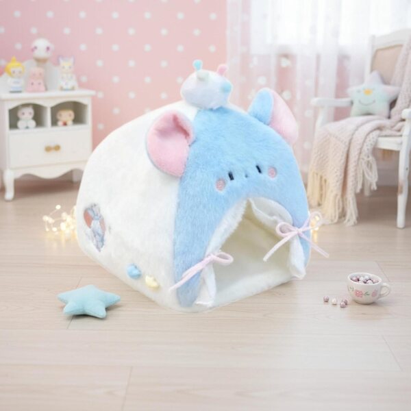 Sharplace Blaues Plüsch-Puppenzelt 20 x 10 x 10 cm, dekoratives Bett und Spielzeug
