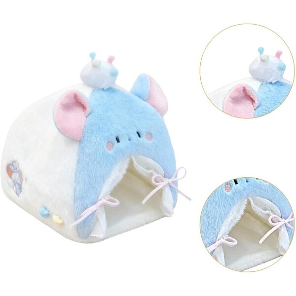 Sharplace Blaues Plüsch-Puppenzelt 20 x 10 x 10 cm, dekoratives Bett und Spielzeug