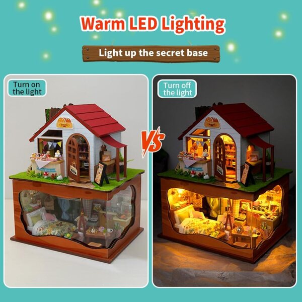 DIY-Miniatur-Puppenhaus-Bausatz mit Lichtern und Musik, mehrstöckiges Modell TOPBSFARNY