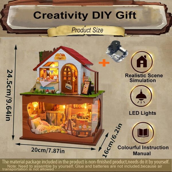 DIY-Miniatur-Puppenhaus-Bausatz mit Lichtern und Musik, mehrstöckiges Modell TOPBSFARNY