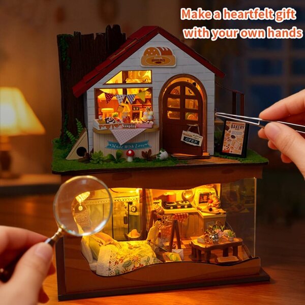 DIY-Miniatur-Puppenhaus-Bausatz mit Lichtern und Musik, mehrstöckiges Modell TOPBSFARNY