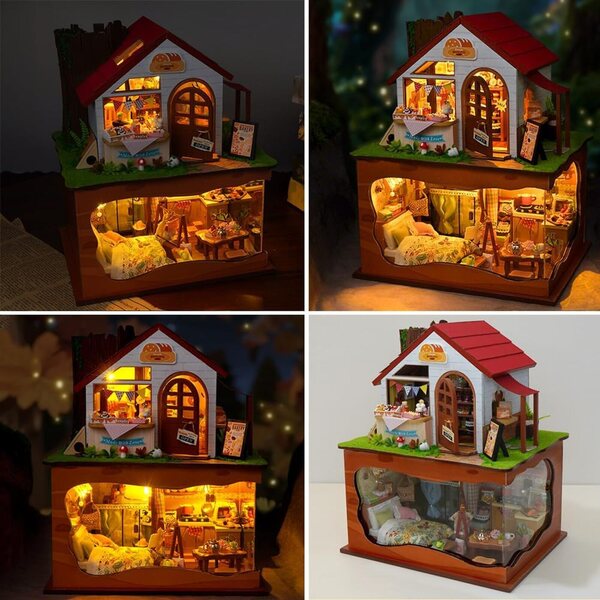 DIY-Miniatur-Puppenhaus-Bausatz mit Lichtern und Musik, mehrstöckiges Modell TOPBSFARNY