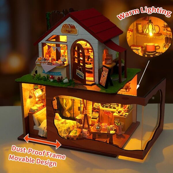 DIY-Miniatur-Puppenhaus-Bausatz mit Lichtern und Musik, mehrstöckiges Modell TOPBSFARNY