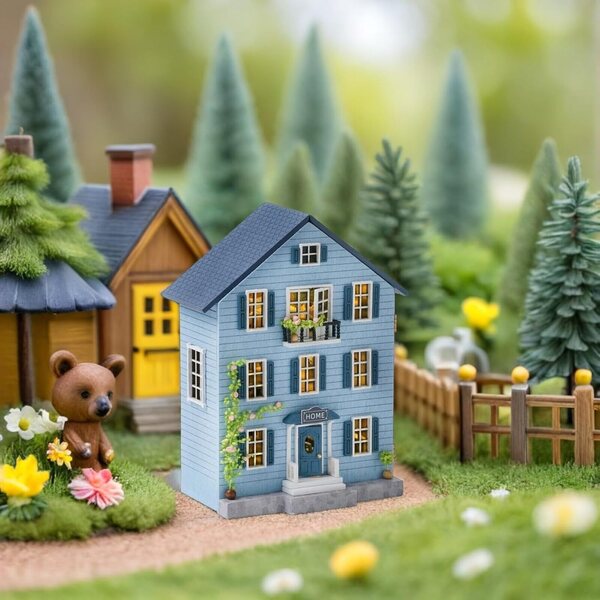 Kit fai da te casa bambole in legno portatile con mobili per villaggi natalizi