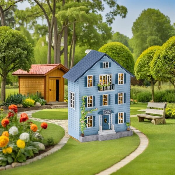 Kit Casa delle Bambole in Legno Miniatura con Mobili per Decorazioni Natalizie