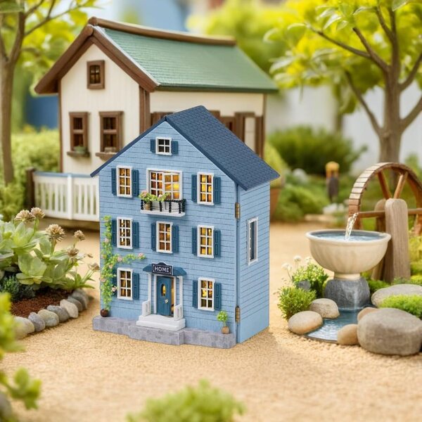 Kit Casa delle Bambole in Legno Miniatura con Mobili per Decorazioni Natalizie
