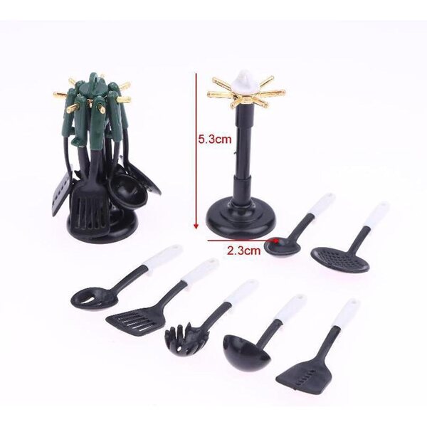 Set 7 Utensili Cucina Miniatura con Ripiano per Casa delle Bambole - predolo