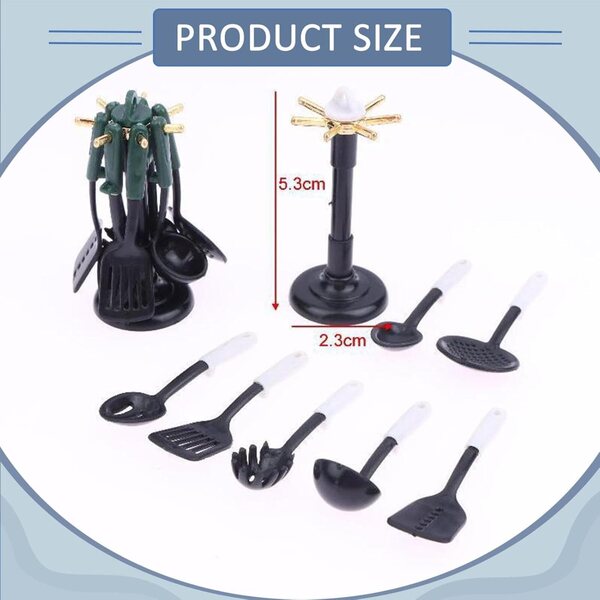 Set 7 Utensili Cucina Miniatura con Ripiano per Casa delle Bambole - predolo