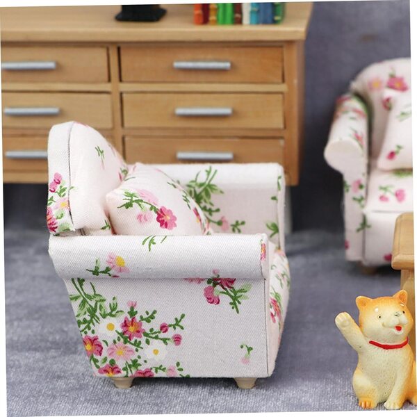 Set mit 3 Sofas für Puppenhäuser im Maßstab 1:12 mit Blumenmuster aus Holz und Stoff