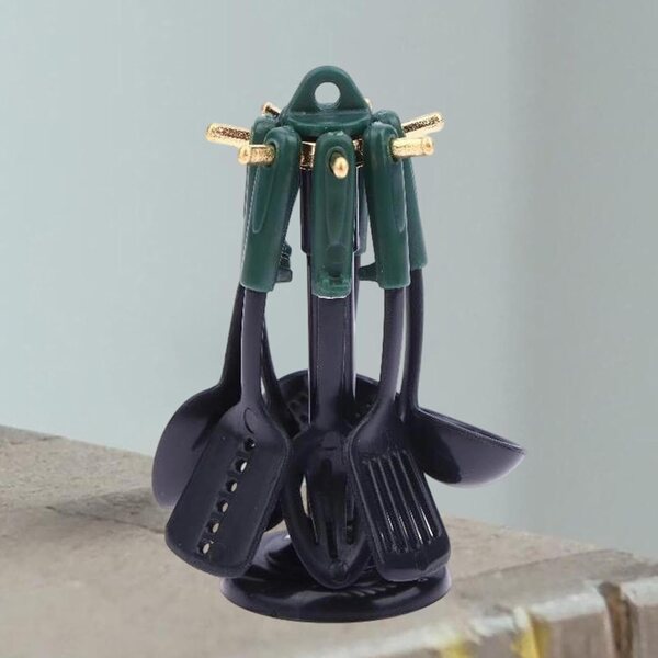Set 7 pezzi utensili cucina miniatura Oshhni per casa delle bambole, verde nero