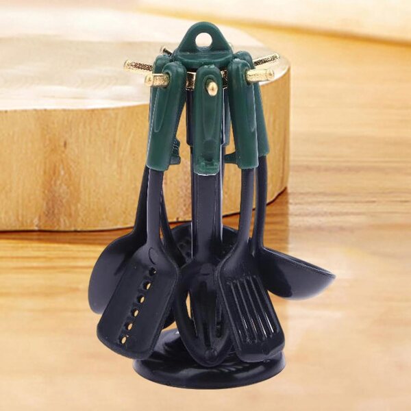 Set 7 pezzi utensili cucina miniatura Oshhni per casa delle bambole, verde nero
