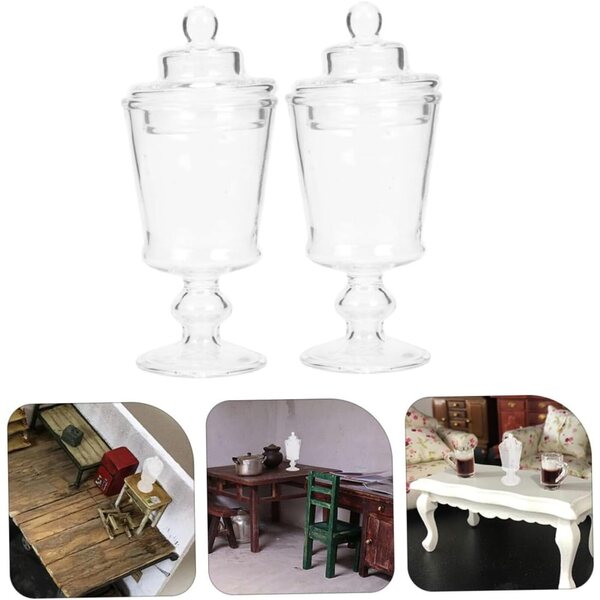 2 Miniatur-Glasgefäße mit Deckel für Puppenhäuser und Dekorationen