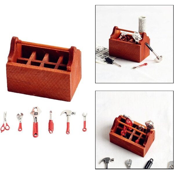 Colcolo cassetta attrezzi miniatura 1/12 in legno per micro paesaggi e case delle bambole