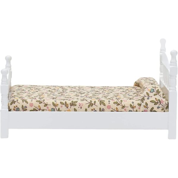 Letto in Legno per Casa delle Bambole con Materasso e Lenzuola, Miniatura 16x8x8,8 cm