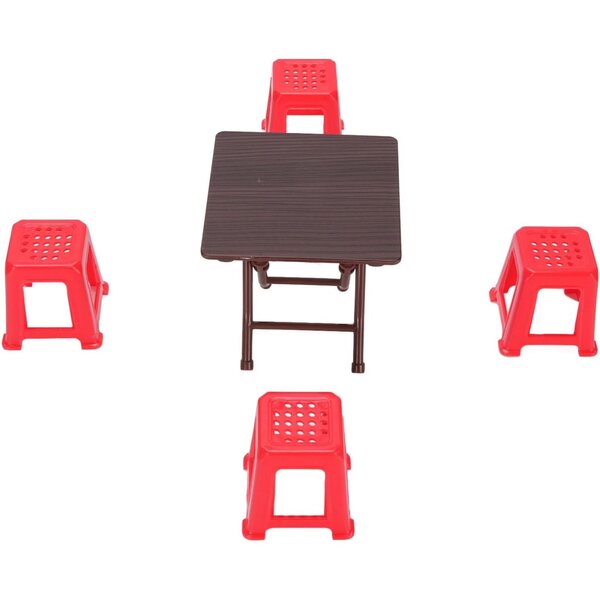 Bewinner Set Mobili Miniatura Casa delle Bambole Tavolo Pieghevole e 4 Sgabelli Rossi