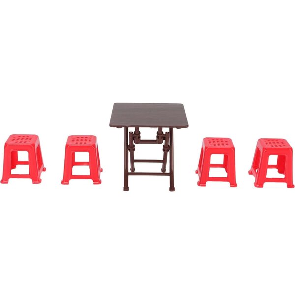 Bewinner Set Mobili Miniatura Casa delle Bambole Tavolo Pieghevole e 4 Sgabelli Rossi