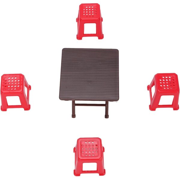 Bewinner Set Mobili Miniatura Casa delle Bambole Tavolo Pieghevole e 4 Sgabelli Rossi