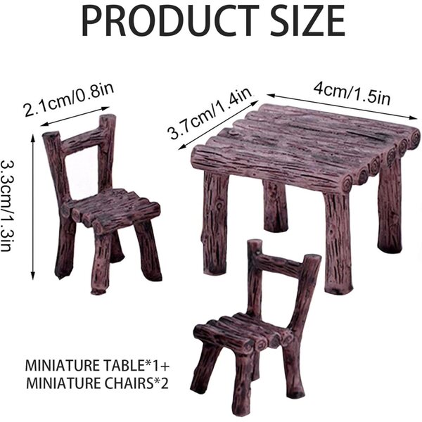 Miniatur-Feen-Gartenmöbel-Set, 3-teilig, aus widerstandsfähigem und dekorativem Harz