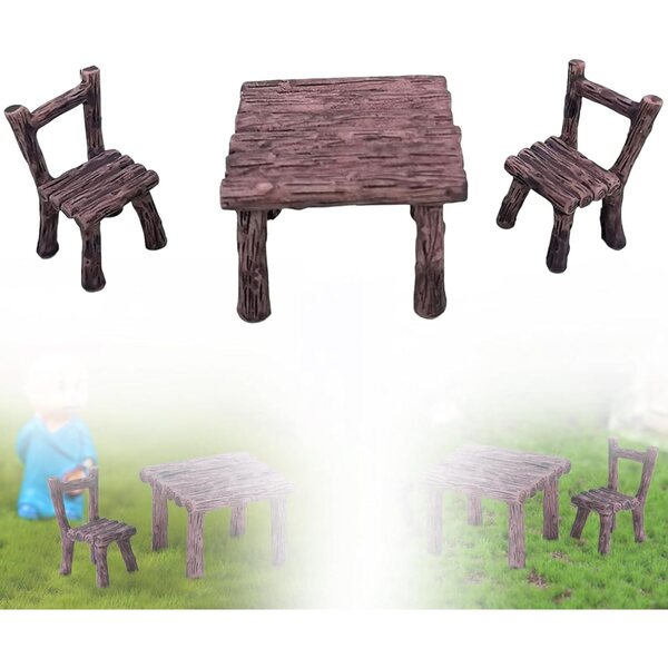 Miniatur-Feen-Gartenmöbel-Set, 3-teilig, aus widerstandsfähigem und dekorativem Harz
