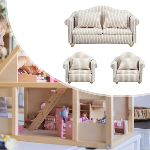 Sharplace 3-teiliges Miniatursofa 1:12 für Puppenhaus aus Holz und Stoff