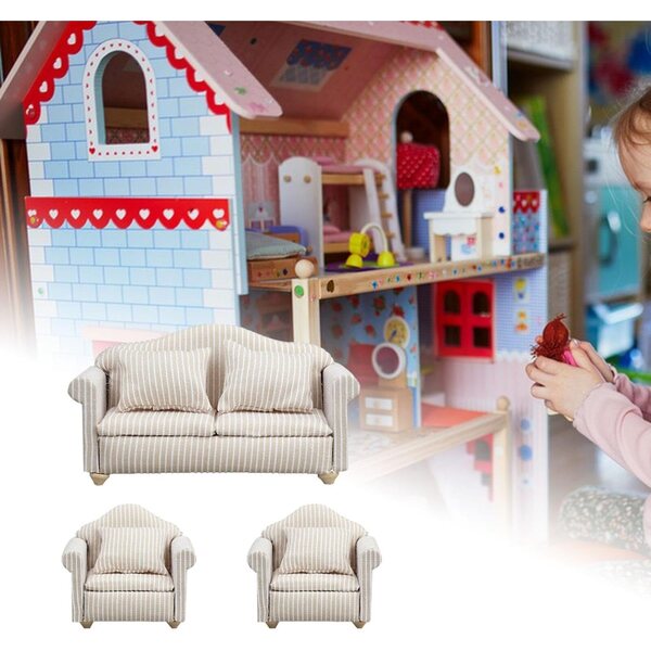Sharplace 3-teiliges Miniatursofa 1:12 für Puppenhaus aus Holz und Stoff