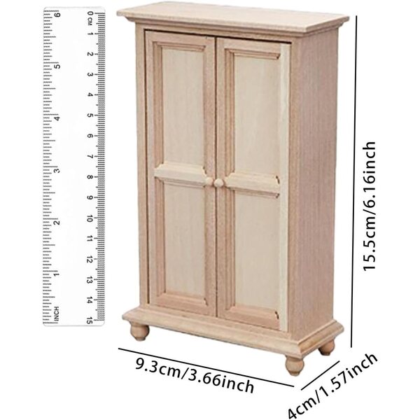 1:12 Miniatur-Kleiderschrank aus Holz für Puppenhaus – Dekoration und Geschenk