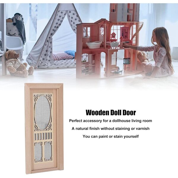 Porta con Zanzariera in Legno per Casa delle Bambole 1:12 - Finitura Naturale Omquot