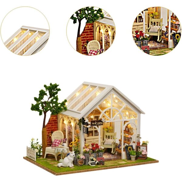 Kit Casa delle Bambole in Miniatura in Legno con Copertura Antipolvere - Fai da Te