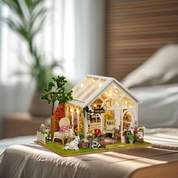 Kit Casa delle Bambole in Miniatura in Legno con Copertura Antipolvere - Fai da Te