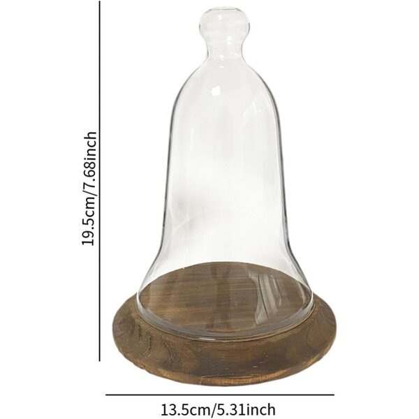 KESOTO Cupola in Vetro Trasparente con Base in Legno, Contenitore per Statuette e Fiori Conservati