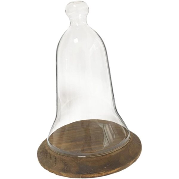 KESOTO Cupola in Vetro Trasparente con Base in Legno, Contenitore per Statuette e Fiori Conservati