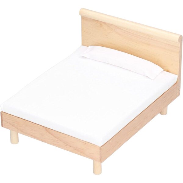 Letto Matrimoniale in Miniatura 1:12 in Rovere con Materasso, Lenzuolo e Cuscino