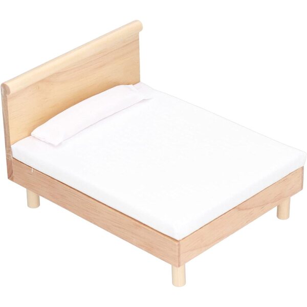 Letto Matrimoniale in Miniatura 1:12 in Rovere con Materasso, Lenzuolo e Cuscino