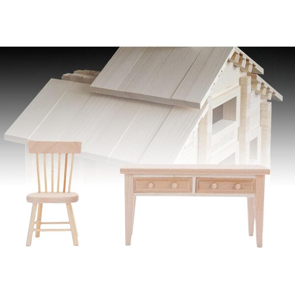 1:12 Miniatur-Schreibtisch- und Stuhl-Set in Eiche für Picysa Puppenhaus