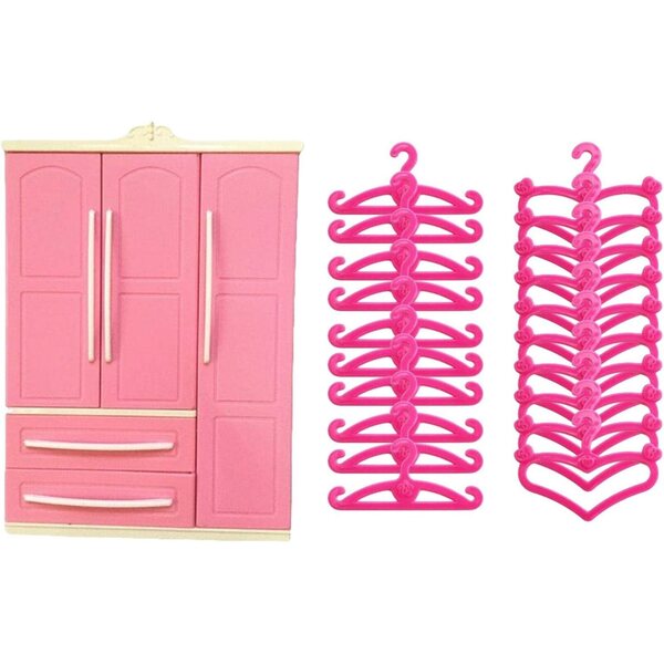 Armadietto Rosa per Casa delle Bambole con 20 Grucce, Mobili Decorativi Resistente