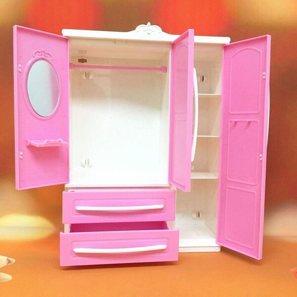 Armadietto Rosa per Casa delle Bambole con 20 Grucce, Mobili Decorativi Resistente