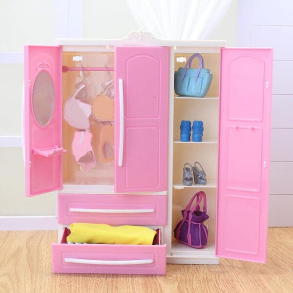 Armadietto Rosa per Casa delle Bambole con 20 Grucce, Mobili Decorativi Resistente