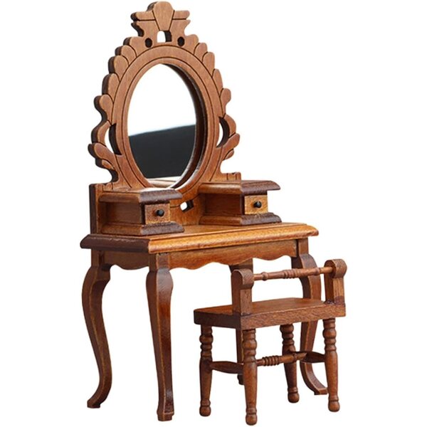 Mini Set toeletta 1:12 in legno per casa delle bambole, tavolo con sgabello