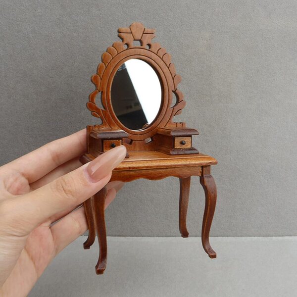 Mini Set toeletta 1:12 in legno per casa delle bambole, tavolo con sgabello