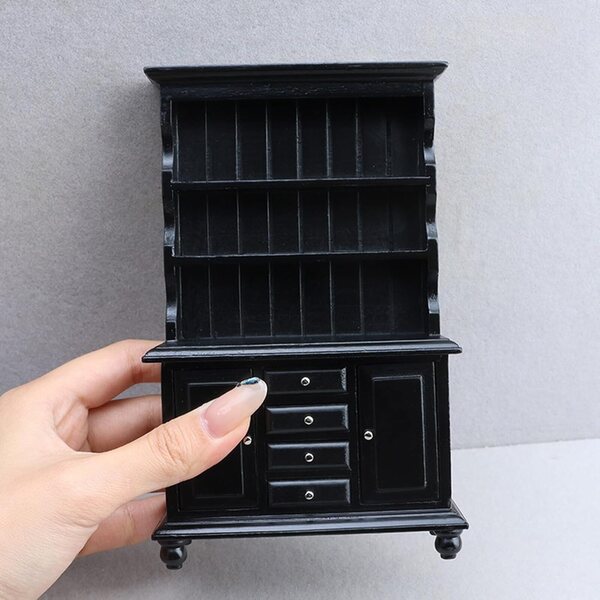 Mini armadio a cassetto 1:12 per casa delle bambole - modello elegante nero in legno