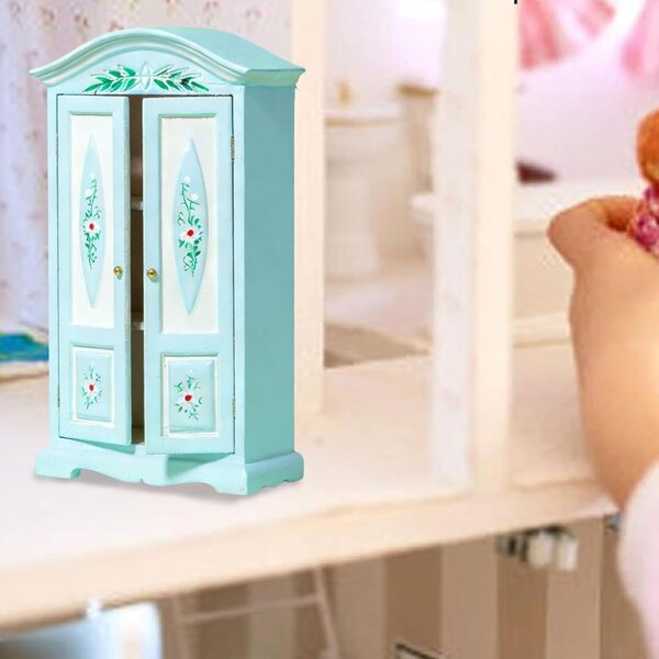 Armadio floreale in legno 1:12 per casa delle bambole, miniatura CAZSTYK blu e bianco