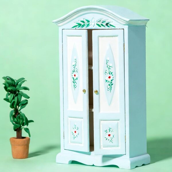 Armadio floreale in legno 1:12 per casa delle bambole, miniatura CAZSTYK blu e bianco