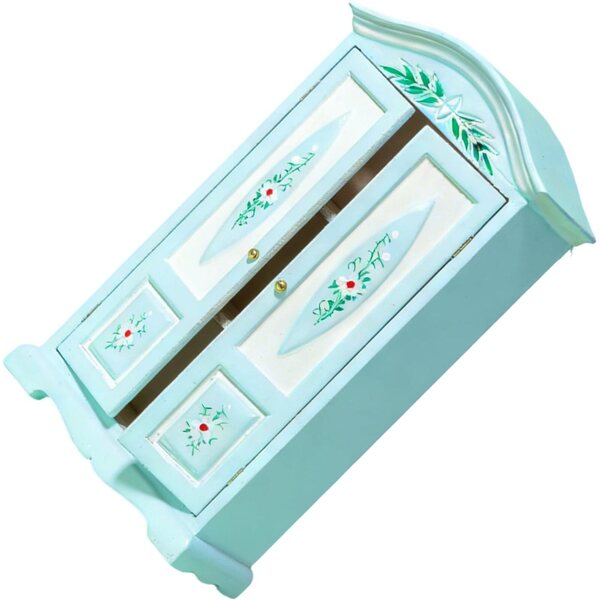 Armadio floreale in legno 1:12 per casa delle bambole, miniatura CAZSTYK blu e bianco