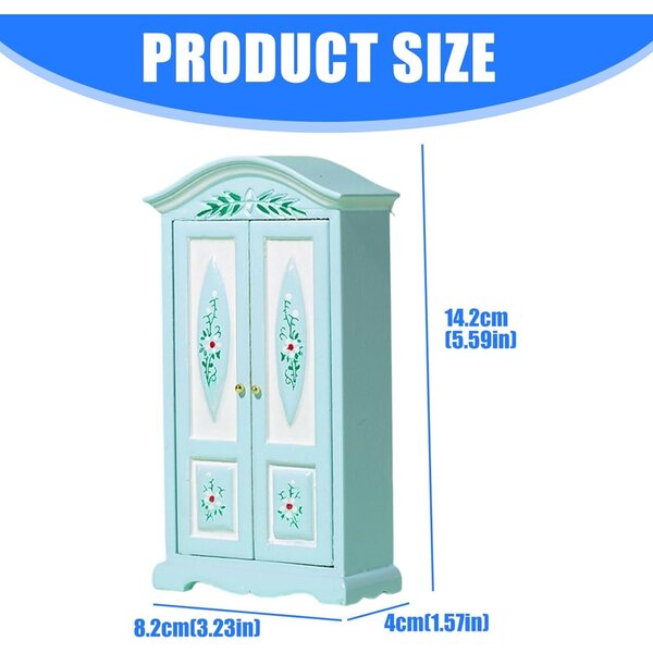 Armadio floreale in legno 1:12 per casa delle bambole, miniatura CAZSTYK blu e bianco