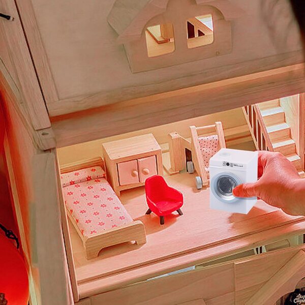1:12 wiederaufladbare Mini-Waschmaschine mit zu öffnendem Deckel und Schlauch für Puppenhaus