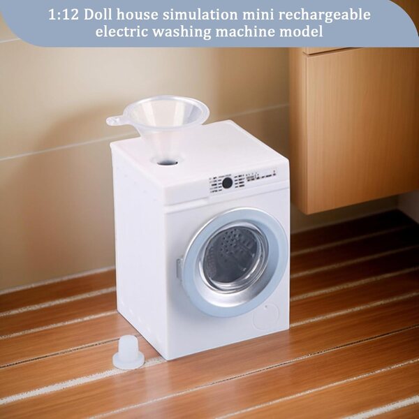 1:12 wiederaufladbare Mini-Waschmaschine mit zu öffnendem Deckel und Schlauch für Puppenhaus