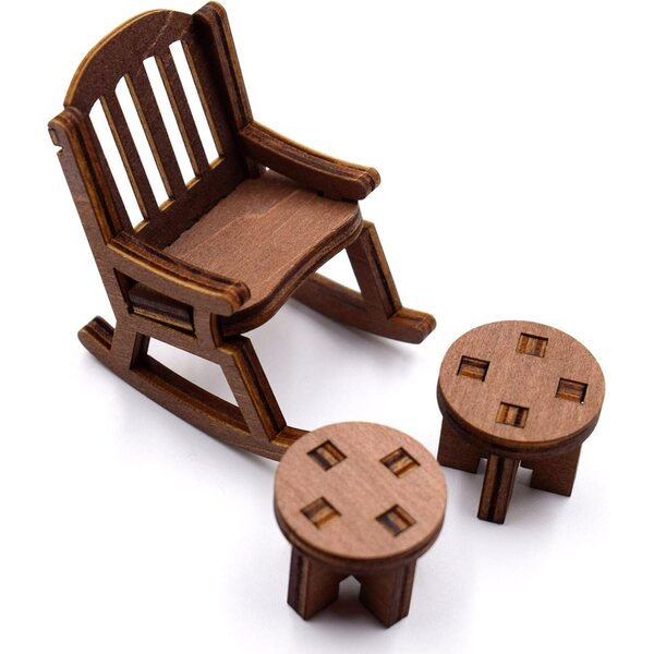 Sedia vintage a dondolo in legno per casa delle bambole scala 1:12, modello realistico